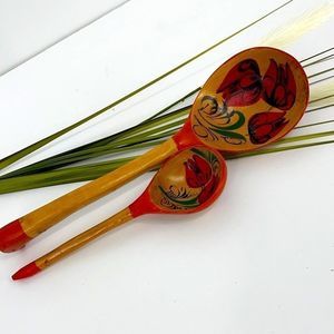 Vintage wooden painted small and large spoons